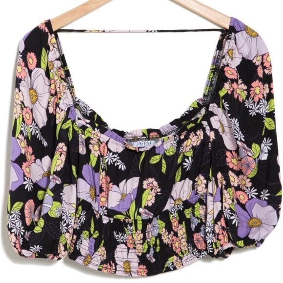 AFRM WAVERLY WOMEN’S FLORAL PUFF SLEEVE CROPPED TOP IN SIZE MEDIUM NWOT - Picture 3 of 4